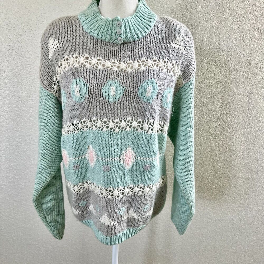 Amilano Vintage Paris Baby Blue Sweater Top Womens Medium Chunky Long Sleeve - Picture 5 of 14